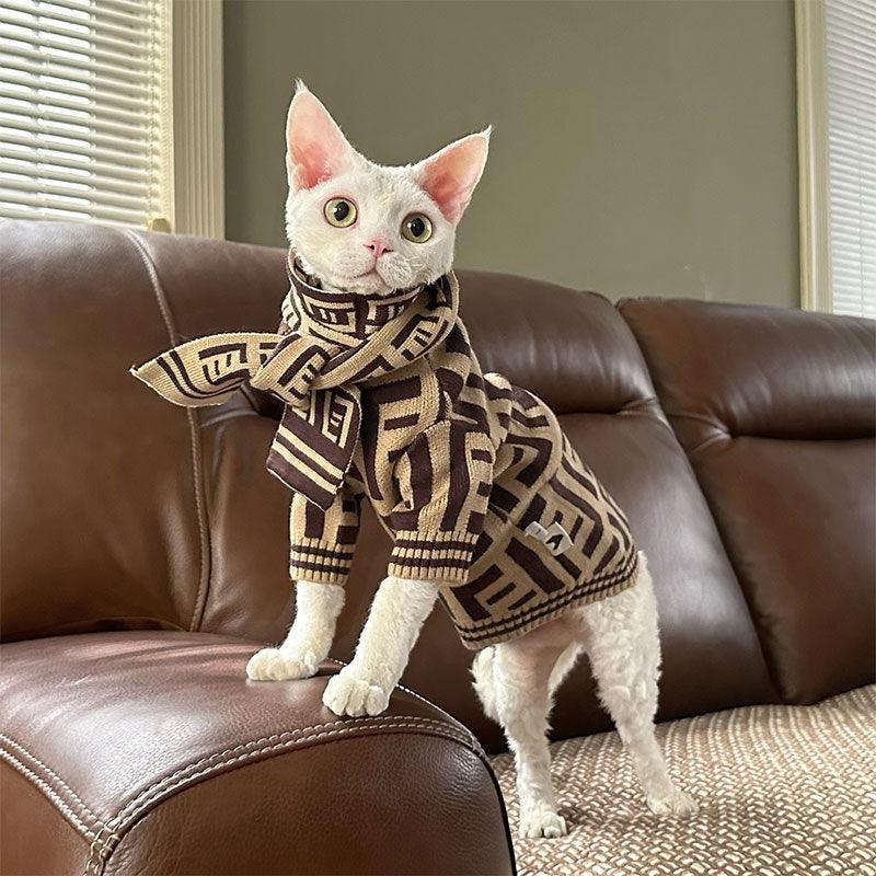 Elegant Warm Winter Hairless Cat Sweater Outfit - MEWCATS