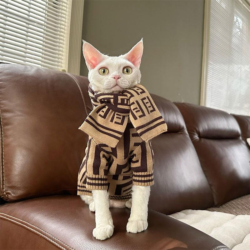Elegant Warm Winter Hairless Cat Sweater Outfit - MEWCATS
