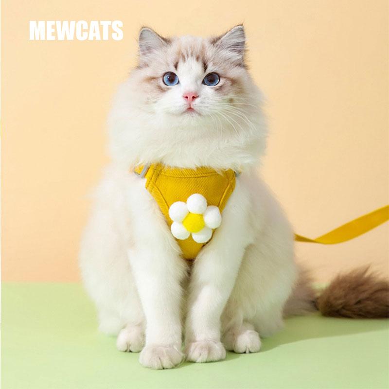 Flower Cat Harness 3 Color Cute Travel Leash Set