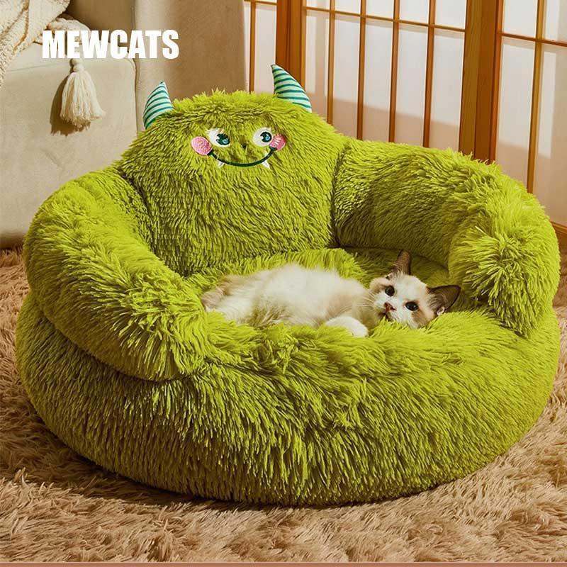 couch monsters Green Monster Cat Sofa Fluffy Cat Bed Couch MEW00117 / Grey Footprints / XL(70*70*35cm within 17kg)