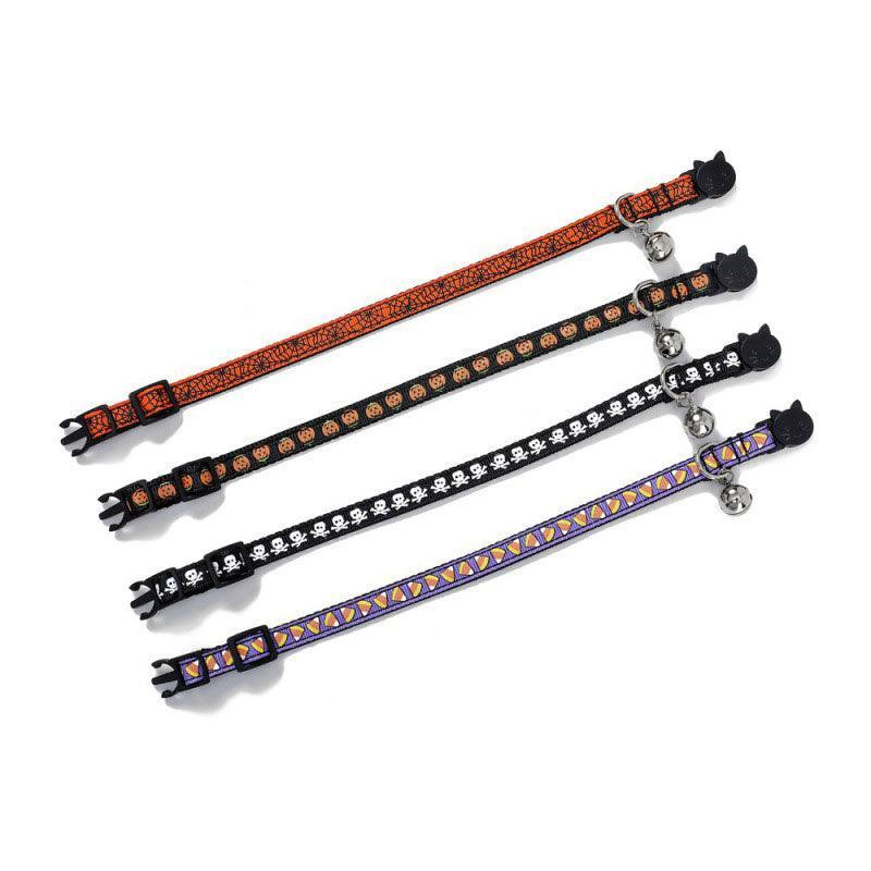 Halloween Cat Collars With Bells Pumpkin Skull Themed Adjustable