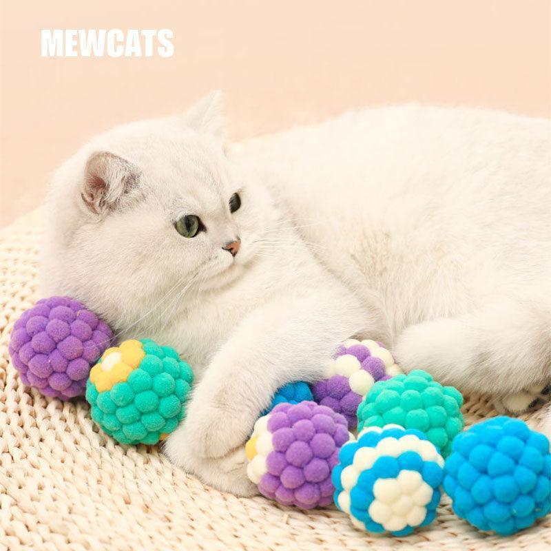 Interactive Cat Toy Colorful Plush Ball Built-in Bell - MEWCATS