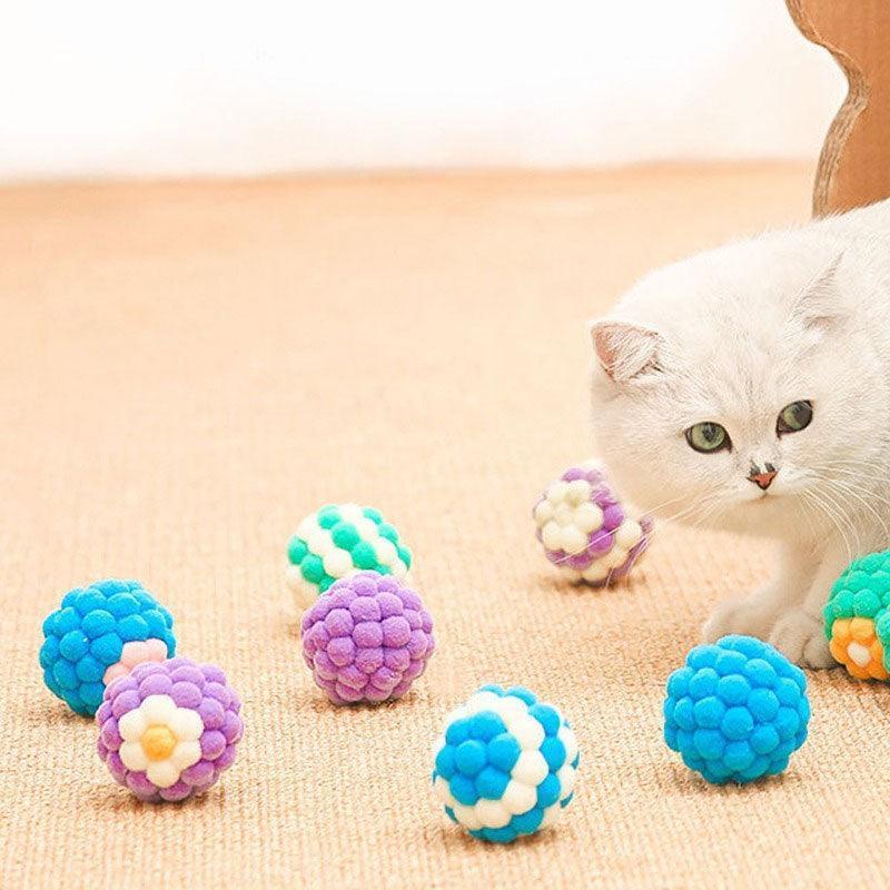 Interactive Cat Toy Colorful Plush Ball Built-in Bell - MEWCATS