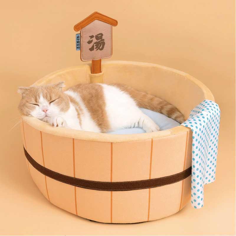 Japanese Style Hot Spring Pool Cute Cat Bed Scratch Pad - MEWCATS