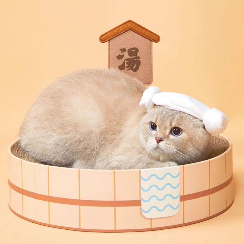 Japanese Style Hot Spring Pool Cute Cat Bed Scratch Pad - MEWCATS