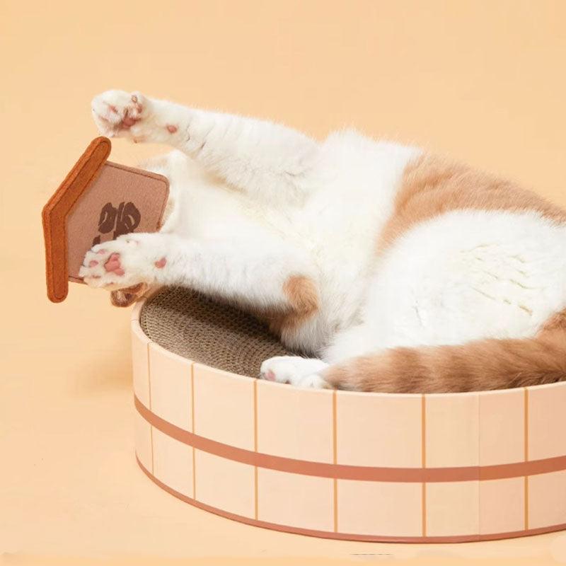 Japanese Style Hot Spring Pool Cute Cat Bed Scratch Pad - MEWCATS