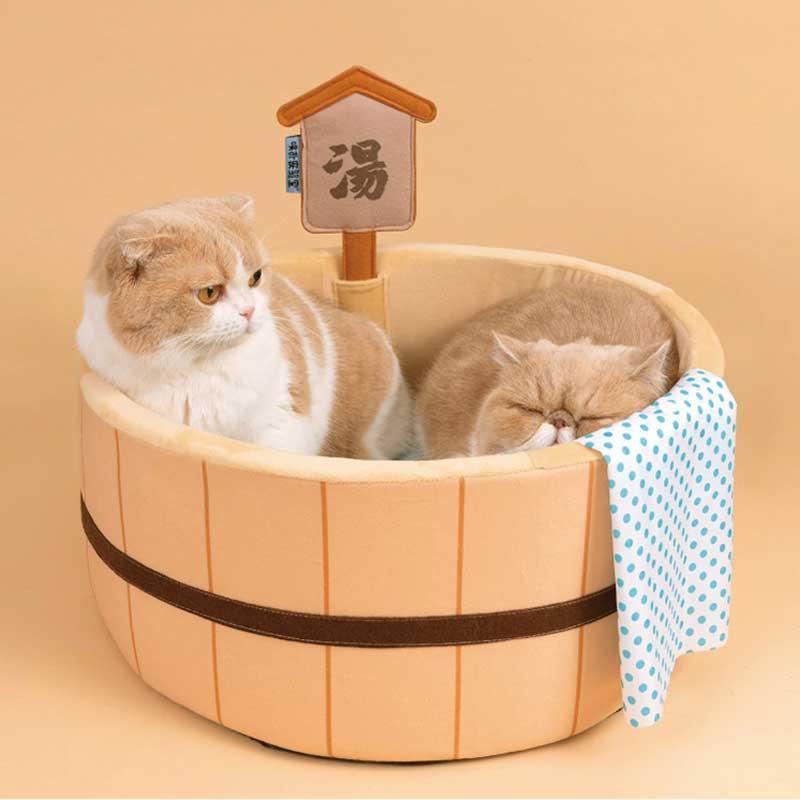 Japanese Style Hot Spring Pool Cute Cat Bed Scratch Pad - MEWCATS