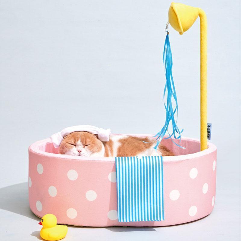 Japanese Style Hot Spring Pool Cute Cat Bed Scratch Pad - MEWCATS