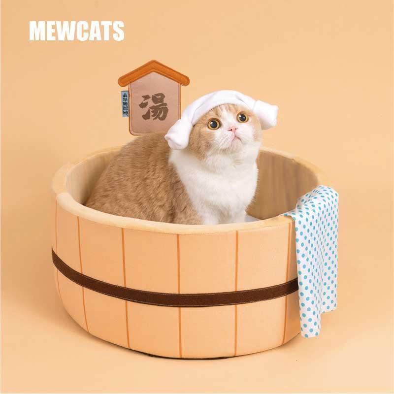 Japanese Style Hot Spring Pool Cute Cat Bed Scratch Pad - MEWCATS