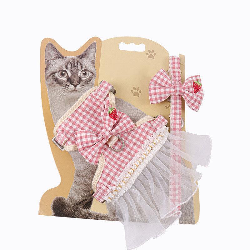 Lace Skirt Cat harness Leash Set 3 Color Escape Proof Vest - MEWCATS