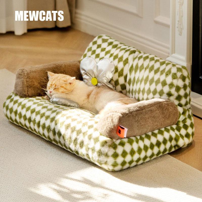 New Large Retro Diamond Grid Cat Bed Couch Sofa - MEWCATS