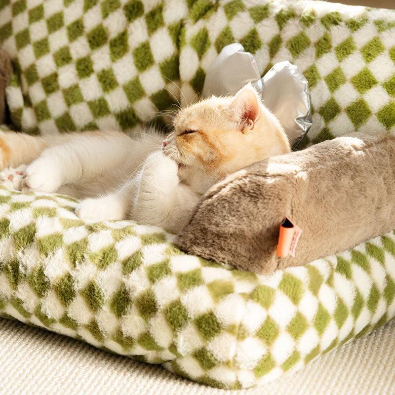 New Large Retro Diamond Grid Cat Bed Couch Sofa - MEWCATS