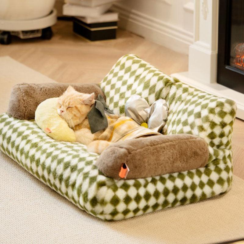 New Large Retro Diamond Grid Cat Bed Couch Sofa - MEWCATS