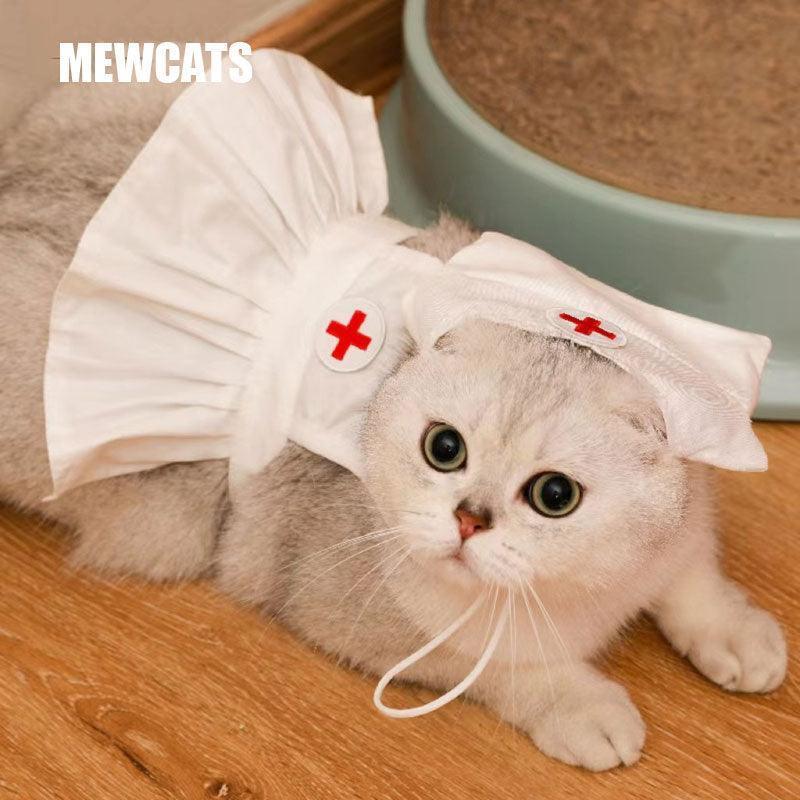 Nurse Cat Costumes Hat Dress Pet Halloween Shooting MEW00347 / Hat + Dress / M Nurse Cat Costumes Hat Dress Pet Halloween Shooting MEW00347 / Hat + Dress / M