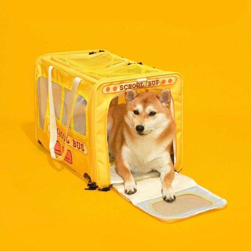 School Bus Carrier With Wheels Trolley for 2 Cats - MEWCATS