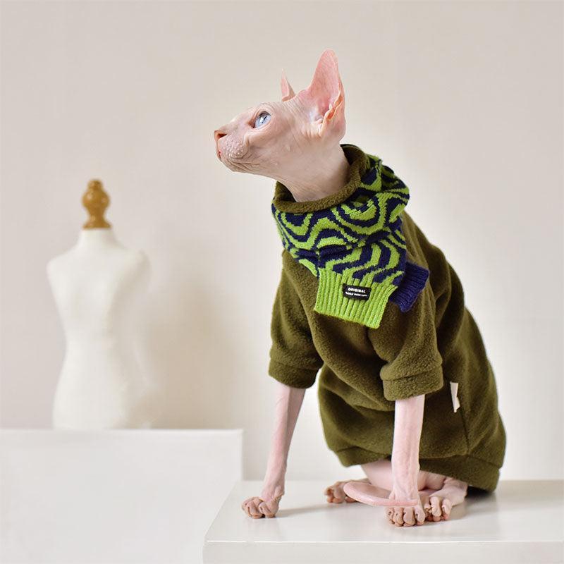 Solid Color Warm Sphynx Hairless Cat Green Clothes - MEWCATS