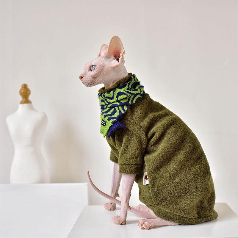 Solid Color Warm Sphynx Hairless Cat Green Clothes - MEWCATS