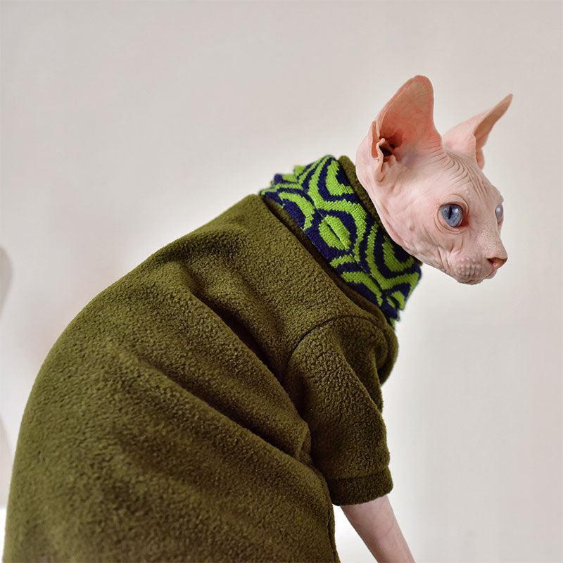 Solid Color Warm Sphynx Hairless Cat Green Clothes - MEWCATS
