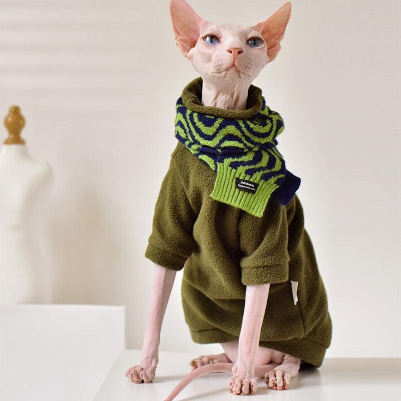 Solid Color Warm Sphynx Hairless Cat Green Clothes - MEWCATS