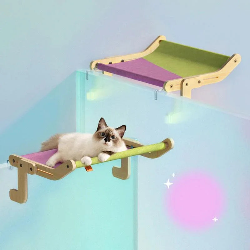 Sturdy Cat Window Wooden Perch Bed Hammock - MEWCATS