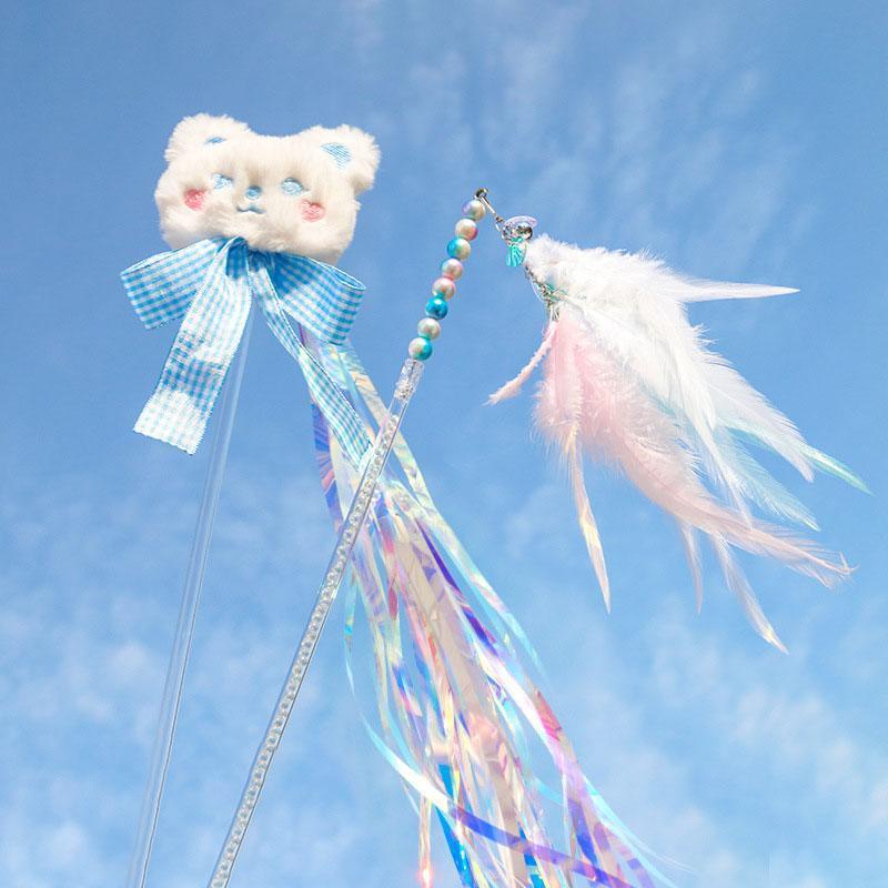 Teaser Cat Stick Toys Long Pole Bear Ribbon Tassel Bell - MEWCATS