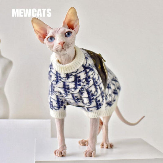 Warm Devon Sphynx Hairless Cat Clothes Pullover Sweater - MEWCATS