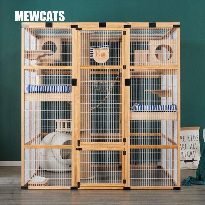 Large Wooden Outdoor Cat Enclosure White Mesh