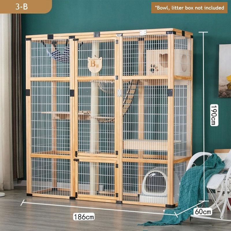 Large Wooden Outdoor Cat Enclosure White Mesh