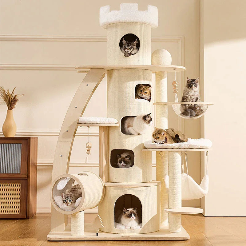 6.6 FT Tall Cat Castle with Ladder Large Climbing Tree