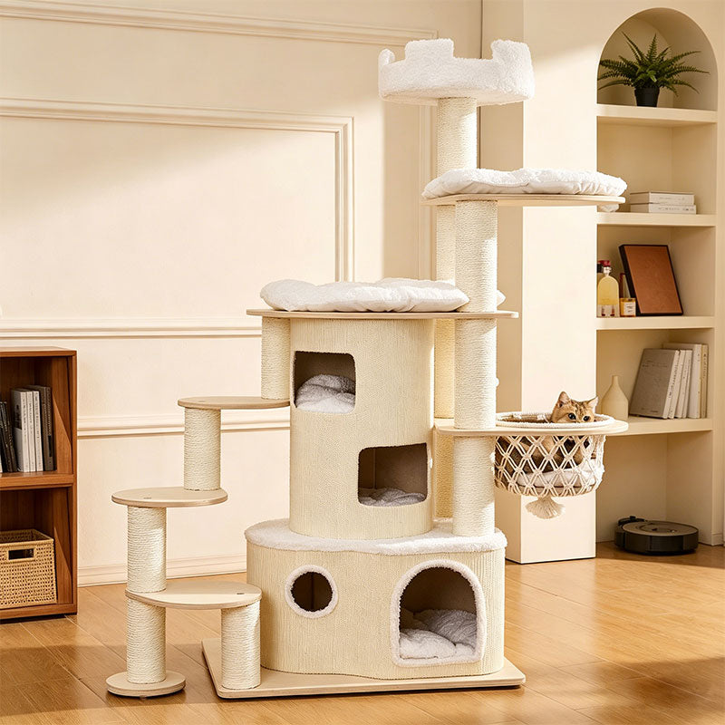 6.6 FT Tall Cat Castle with Ladder Large Climbing Tree
