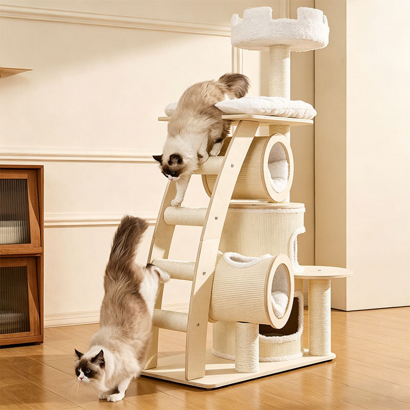 6.6 FT Tall Cat Castle with Ladder Large Climbing Tree