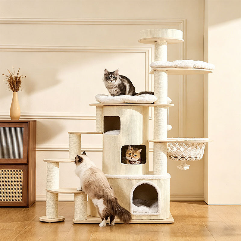 6.6 FT Tall Cat Castle with Ladder Large Climbing Tree