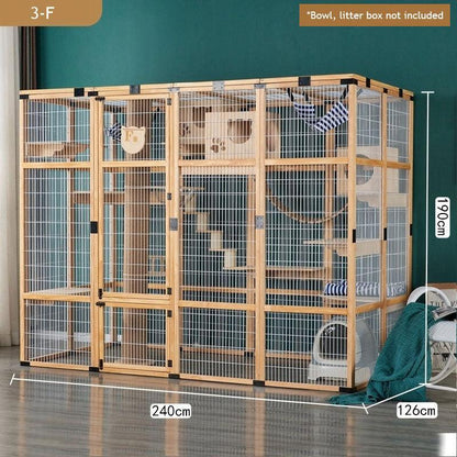Large Wooden Outdoor Cat Enclosure White Mesh