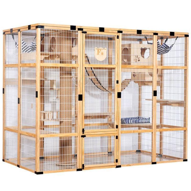 Large Wooden Outdoor Cat Enclosure White Mesh