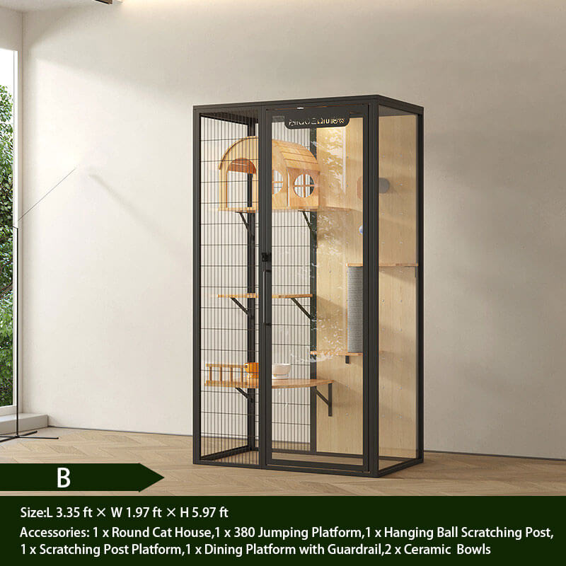 B-Modern Black Cat Villa Full View Indoor Cat Home