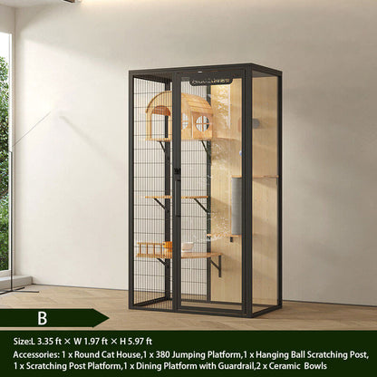 B-Modern Black Cat Villa Full View Indoor Cat Home