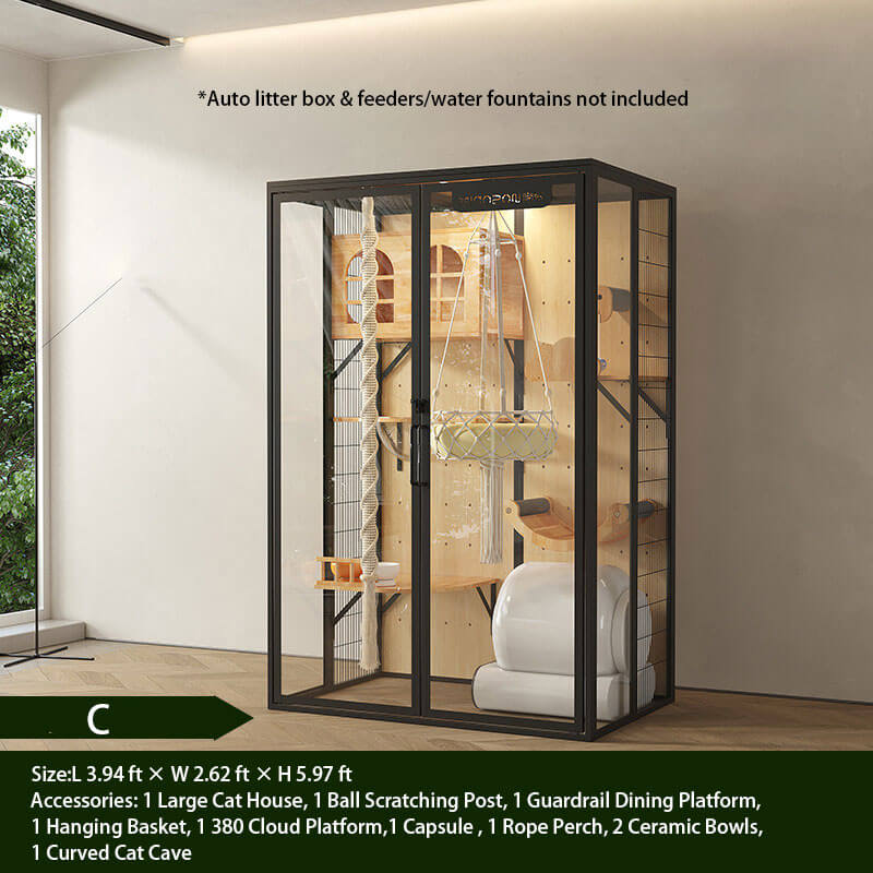 C-Modern Black Cat Villa Full View Indoor Cat Home