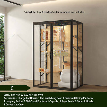 C-Modern Black Cat Villa Full View Indoor Cat Home
