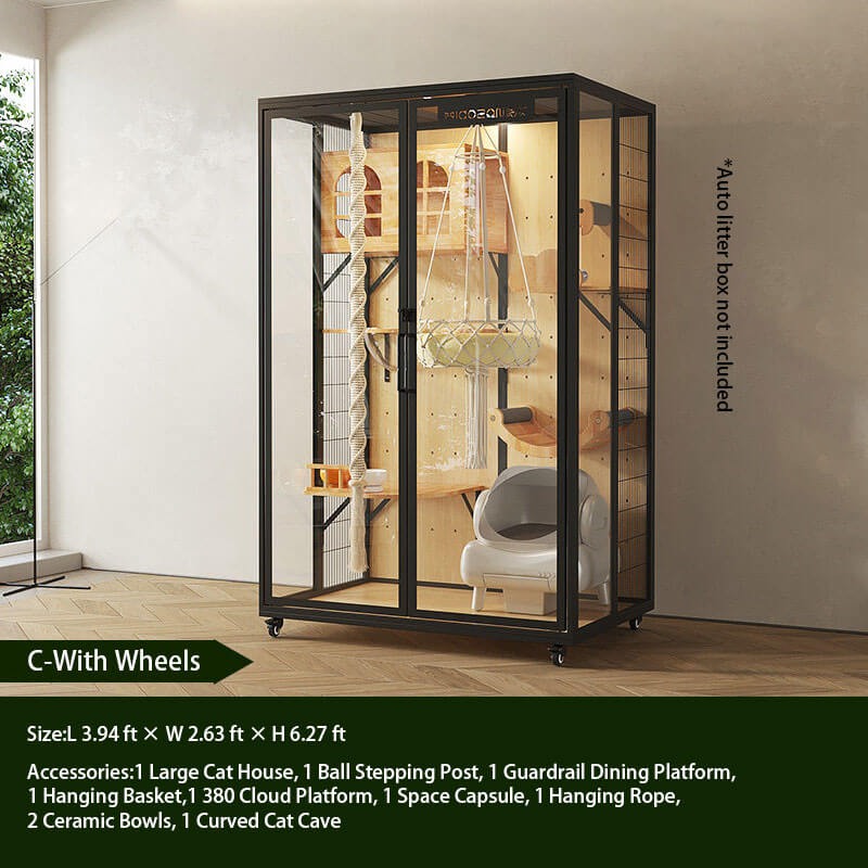 C-Modern Black Cat Villa Full View Indoor Cat Home