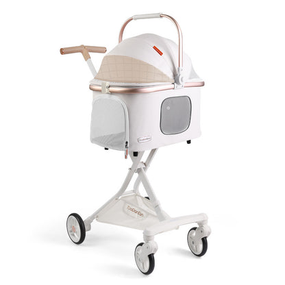 Cat Stroller Carrier With Wheels Foldable Basket