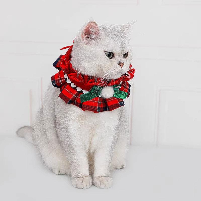 Christmas Beret Cat Hat Collar Clothes Set