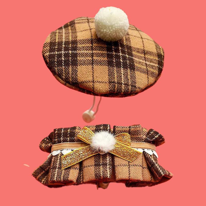 Christmas Beret Cat Hat Collar Clothes Set