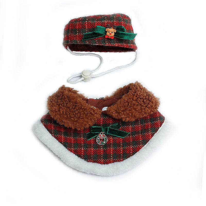 Christmas Cat Hat Collar Bib Clothes Set