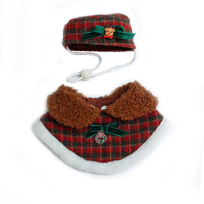 Christmas Cat Hat Collar Bib Clothes Set