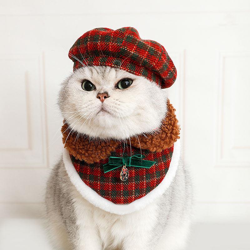 Christmas Cat Hat Collar Bib Clothes Set