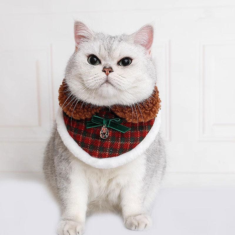 Christmas Cat Hat Collar Bib Clothes Set