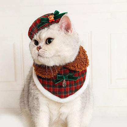 Christmas Cat Hat Collar Bib Clothes Set