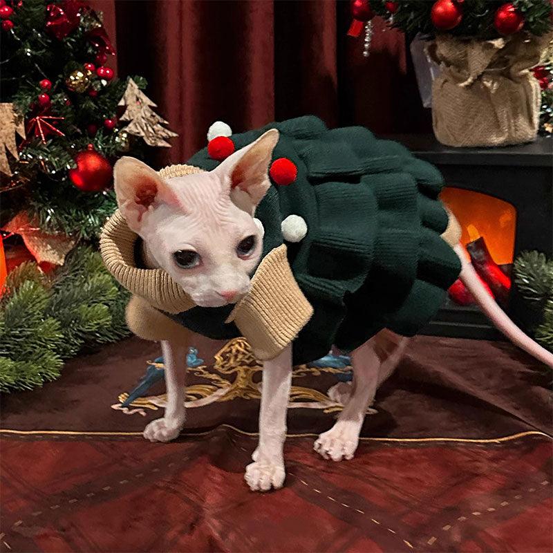 Christmas Lapel Sweater Dress Hairless Cat Clothes