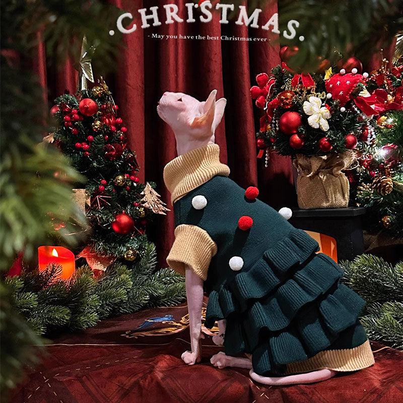 Christmas Lapel Sweater Dress Hairless Cat Clothes
