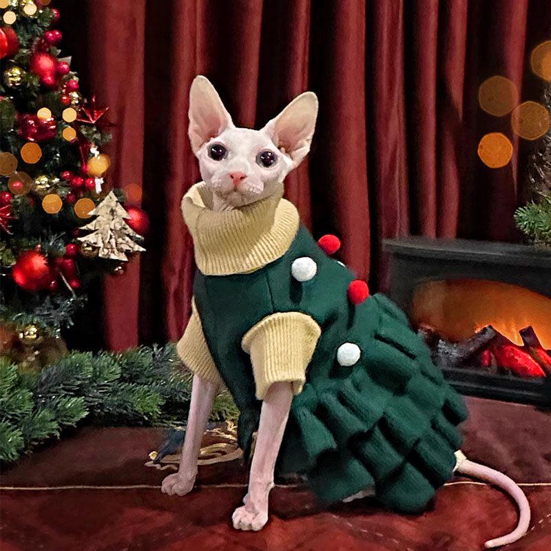 Christmas Lapel Sweater Dress Hairless Cat Clothes
